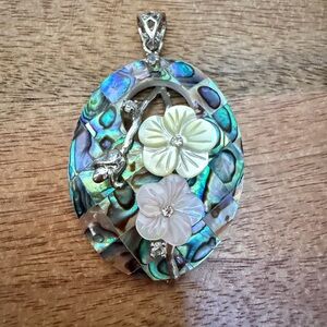 Elegant Abalone Shell Pendant with Floral Accents mother of pearl this is gorge!